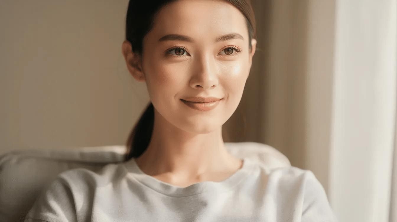A woman with smooth, natural-looking skin is relaxing in soft natural light, exuding a sense of refreshment and confidence. Her youthful contours and subtle lift suggest she may have benefited from collagen-stimulating injectables, like Sculptra, which improve skin quality and stimulate collagen production for a gradual enhancement in facial volume.